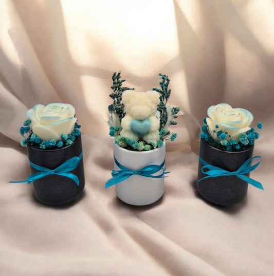 Trio roses et ourson parfumés